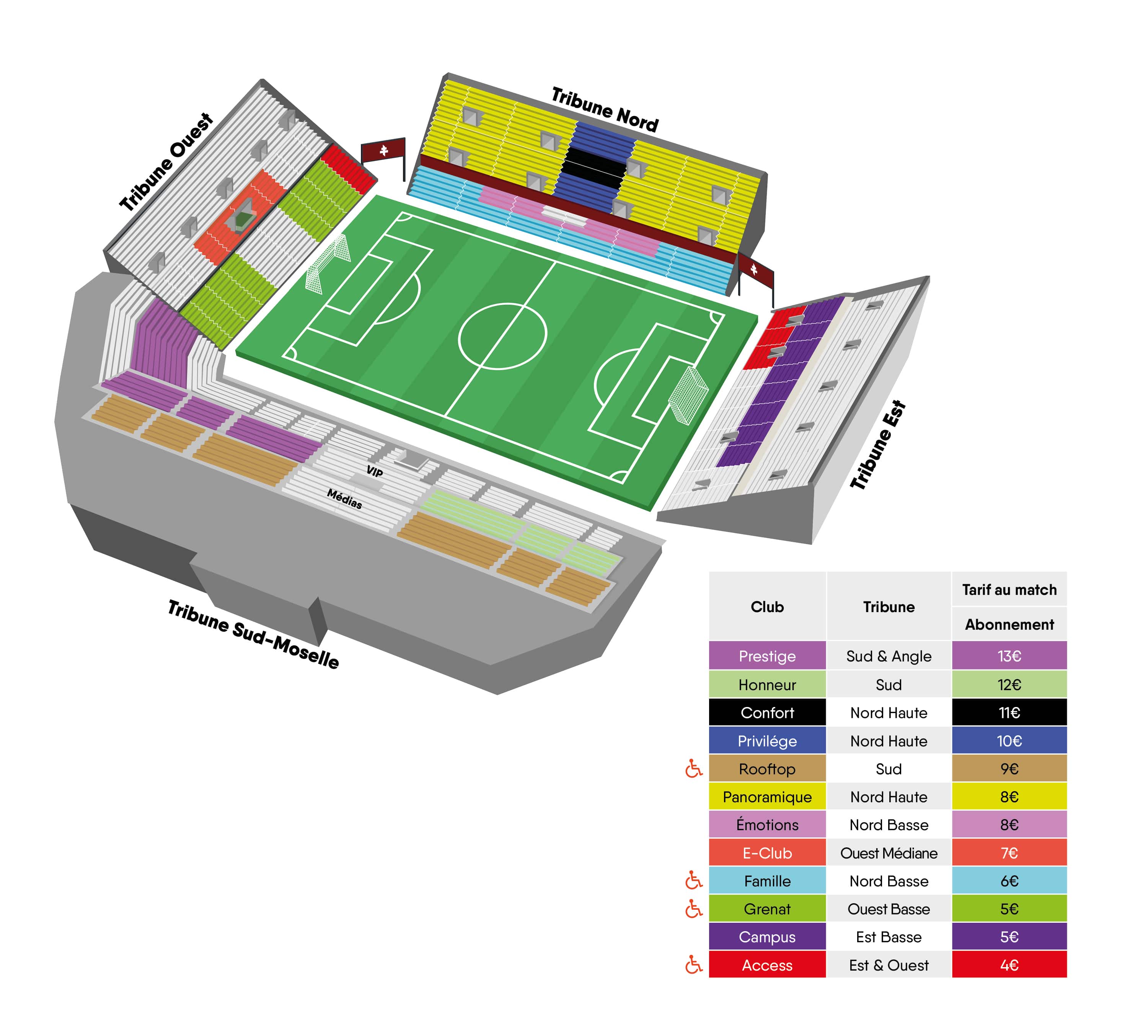Grille tarifaire et plan de stade